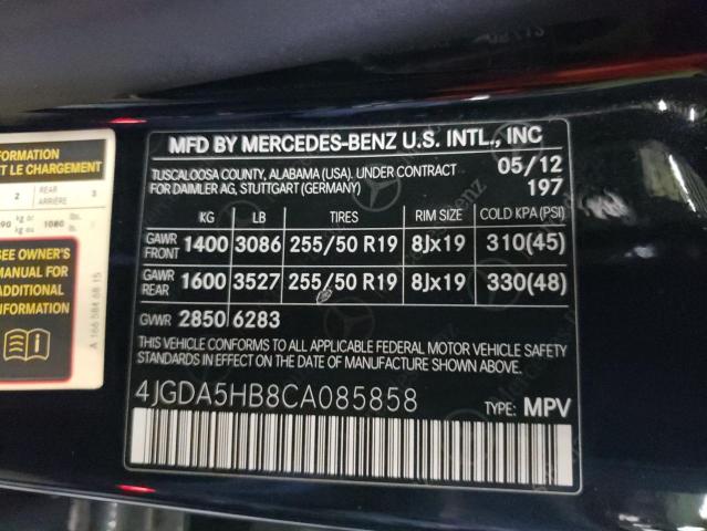 Photo 9 VIN: 4JGDA5HB8CA085858 - MERCEDES-BENZ ML 350 4MA 