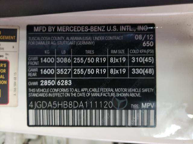 Photo 9 VIN: 4JGDA5HB8DA111120 - MERCEDES-BENZ ML 350 4MA 