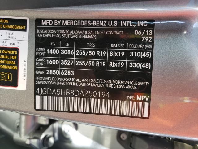 Photo 9 VIN: 4JGDA5HB8DA250194 - MERCEDES-BENZ ML 350 4MA 