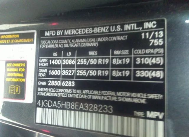 Photo 8 VIN: 4JGDA5HB8EA328233 - MERCEDES-BENZ M-CLASS 