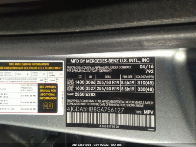 Photo 8 VIN: 4JGDA5HB8GA756127 - MERCEDES-BENZ GLE 