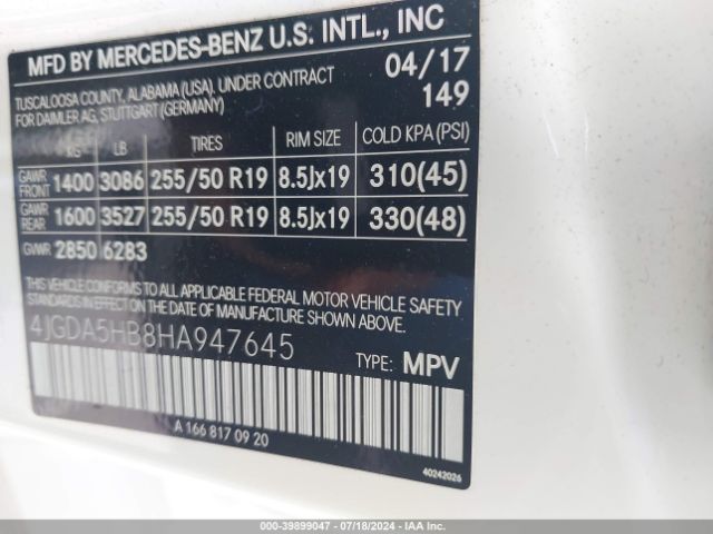 Photo 8 VIN: 4JGDA5HB8HA947645 - MERCEDES-BENZ GLE-CLASS 