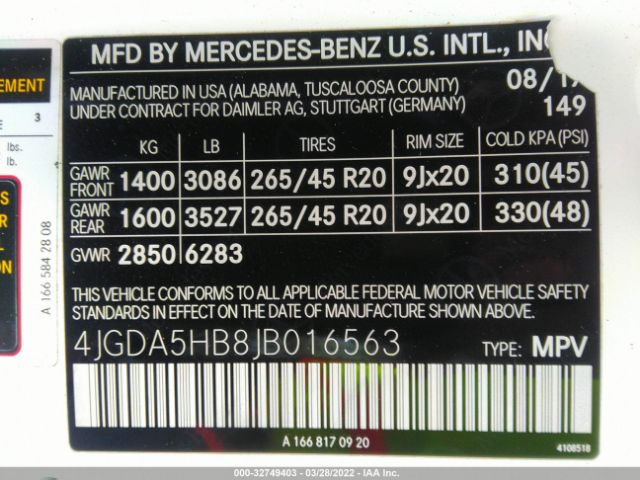 Photo 8 VIN: 4JGDA5HB8JB016563 - MERCEDES-BENZ GLE 