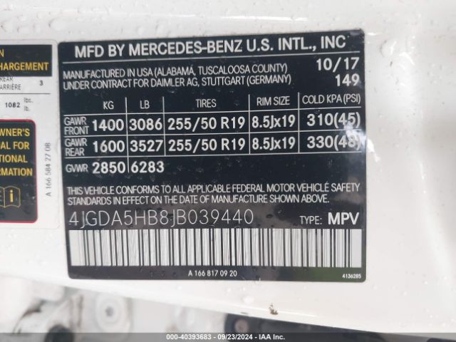 Photo 8 VIN: 4JGDA5HB8JB039440 - MERCEDES-BENZ GLE-CLASS 