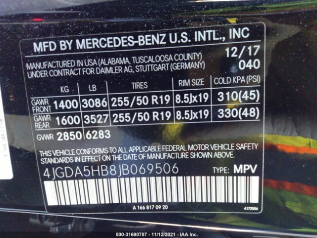 Photo 8 VIN: 4JGDA5HB8JB069506 - MERCEDES-BENZ GLE 