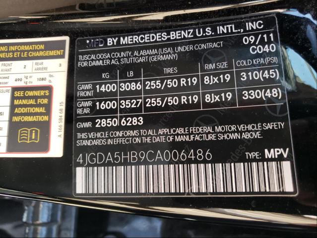 Photo 9 VIN: 4JGDA5HB9CA006486 - MERCEDES-BENZ ML 350 4MA 