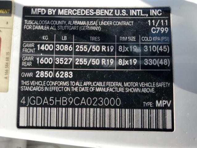 Photo 12 VIN: 4JGDA5HB9CA023000 - MERCEDES-BENZ ML 350 4MA 