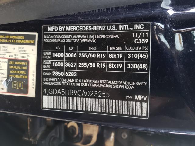 Photo 9 VIN: 4JGDA5HB9CA023255 - MERCEDES-BENZ ML 350 4MA 