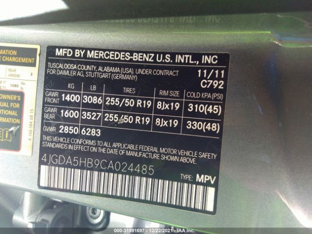 Photo 8 VIN: 4JGDA5HB9CA024485 - MERCEDES-BENZ M-CLASS 