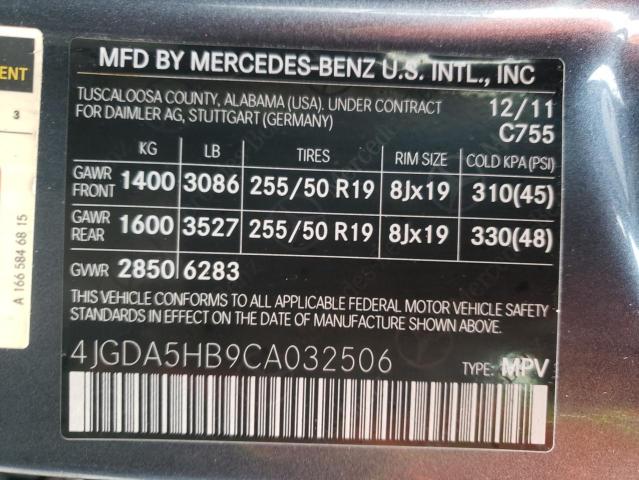 Photo 9 VIN: 4JGDA5HB9CA032506 - MERCEDES-BENZ ML 350 4MA 