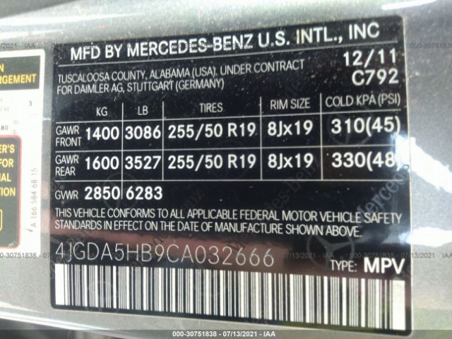 Photo 8 VIN: 4JGDA5HB9CA032666 - MERCEDES-BENZ M-CLASS 