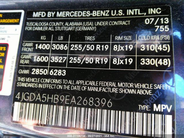 Photo 8 VIN: 4JGDA5HB9EA268396 - MERCEDES-BENZ M-CLASS 