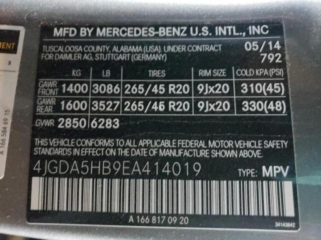 Photo 9 VIN: 4JGDA5HB9EA414019 - MERCEDES-BENZ ML 350 4MA 