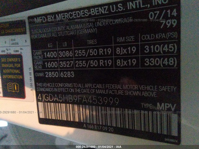 Photo 8 VIN: 4JGDA5HB9FA453999 - MERCEDES-BENZ M-CLASS 