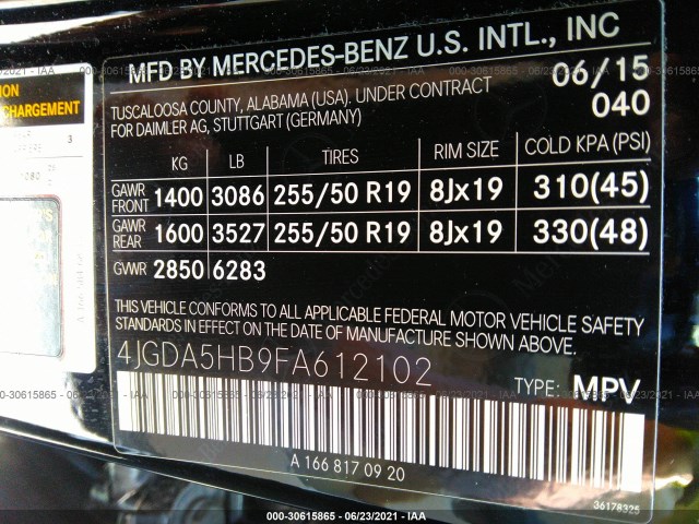 Photo 8 VIN: 4JGDA5HB9FA612102 - MERCEDES-BENZ M-CLASS 