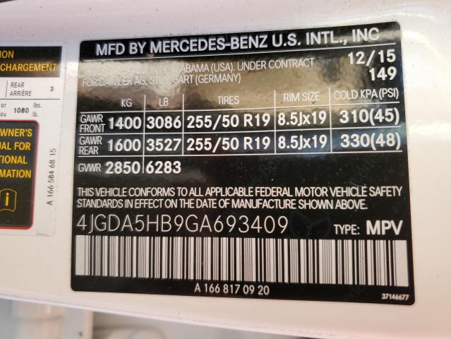 Photo 9 VIN: 4JGDA5HB9GA693409 - MERCEDES-BENZ GLE 350 4M 