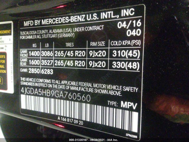 Photo 8 VIN: 4JGDA5HB9GA760560 - MERCEDES-BENZ GLE 