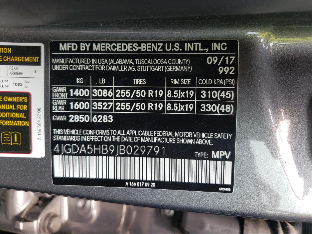 Photo 9 VIN: 4JGDA5HB9JB029791 - MERCEDES-BENZ GLE 350 