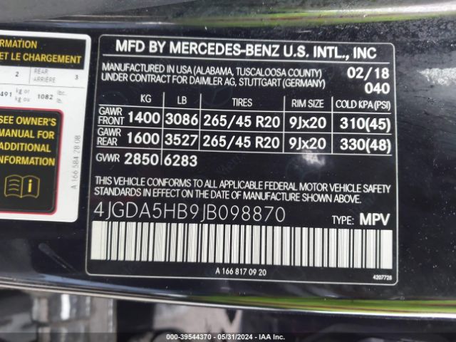 Photo 8 VIN: 4JGDA5HB9JB098870 - MERCEDES-BENZ GLE-CLASS 