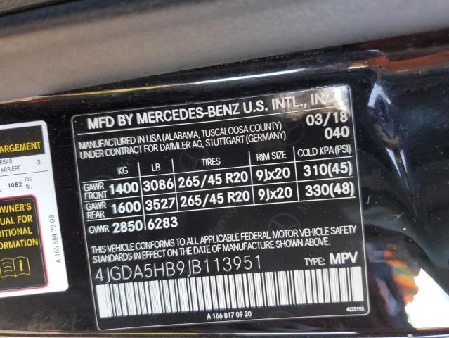 Photo 12 VIN: 4JGDA5HB9JB113951 - MERCEDES-BENZ GLE-CLASS 