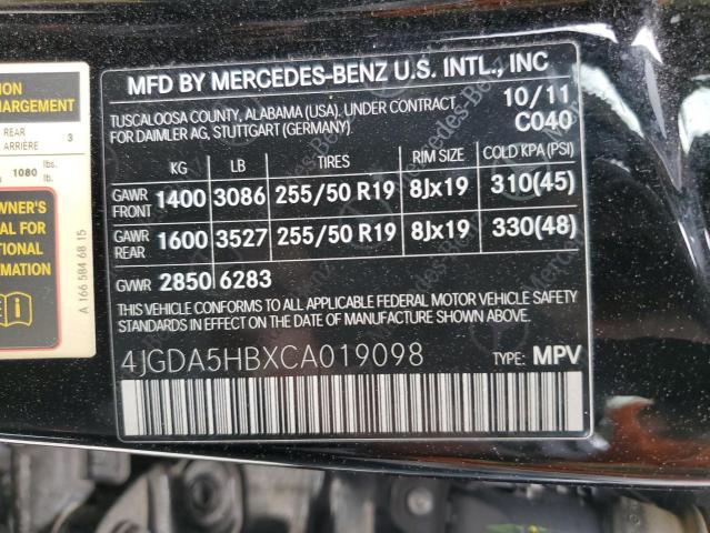 Photo 12 VIN: 4JGDA5HBXCA019098 - MERCEDES-BENZ M-CLASS 