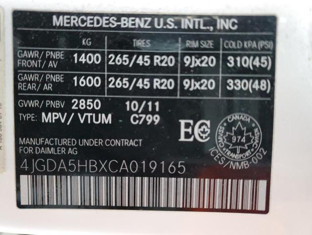 Photo 12 VIN: 4JGDA5HBXCA019165 - MERCEDES-BENZ ML 350 4MA 