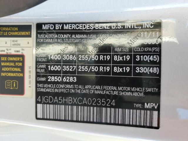 Photo 9 VIN: 4JGDA5HBXCA023524 - MERCEDES-BENZ ML 350 4MA 