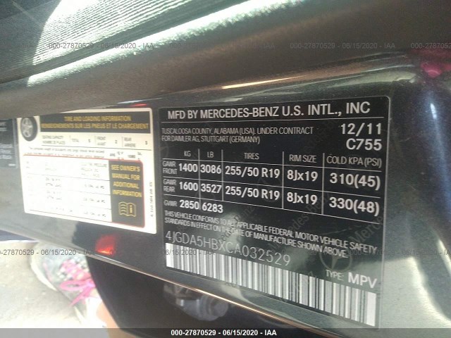 Photo 8 VIN: 4JGDA5HBXCA032529 - MERCEDES-BENZ M-CLASS 