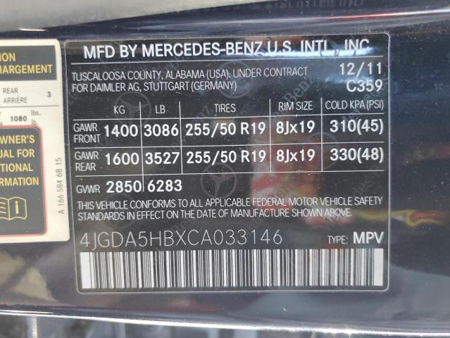 Photo 12 VIN: 4JGDA5HBXCA033146 - MERCEDES-BENZ M-CLASS 