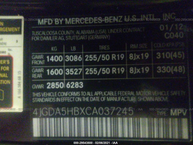 Photo 8 VIN: 4JGDA5HBXCA037245 - MERCEDES-BENZ M-CLASS 