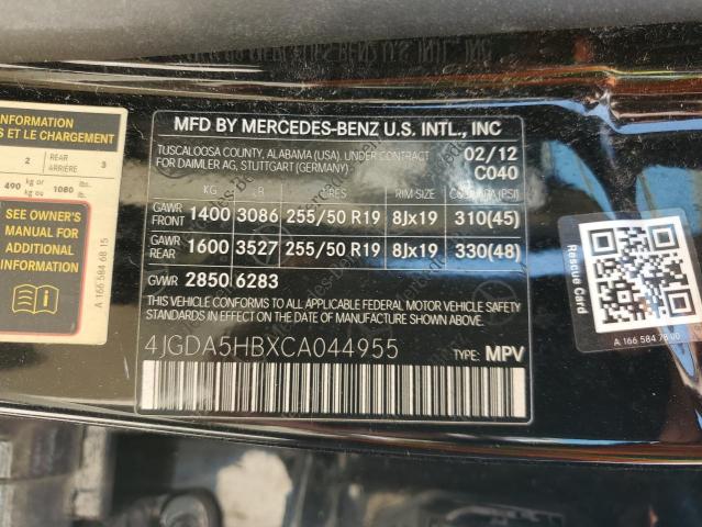 Photo 12 VIN: 4JGDA5HBXCA044955 - MERCEDES-BENZ ML 350 4MA 