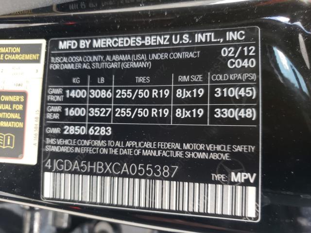 Photo 9 VIN: 4JGDA5HBXCA055387 - MERCEDES-BENZ ML 350 4MA 