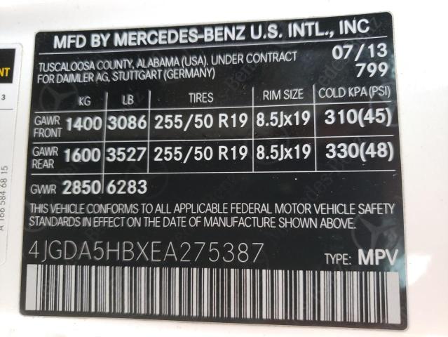 Photo 9 VIN: 4JGDA5HBXEA275387 - MERCEDES-BENZ ML 350 4MA 