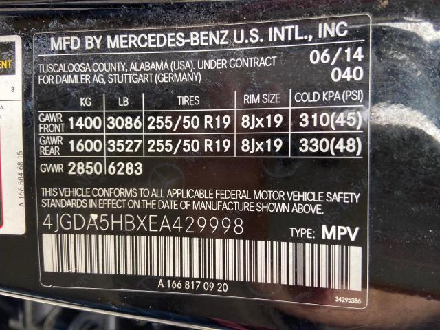 Photo 11 VIN: 4JGDA5HBXEA429998 - MERCEDES-BENZ ML 350 4MA 