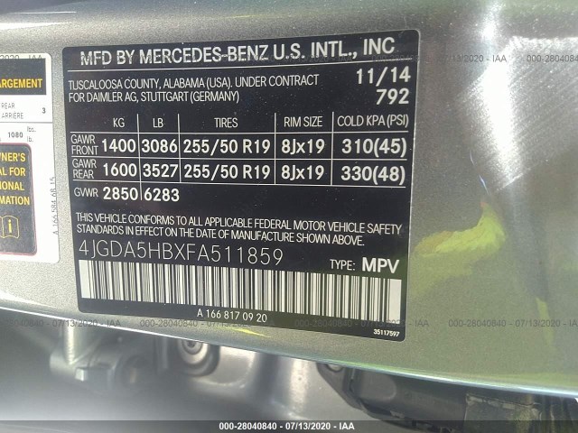 Photo 8 VIN: 4JGDA5HBXFA511859 - MERCEDES-BENZ M-CLASS 