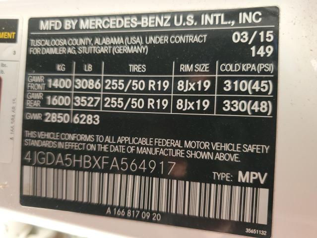 Photo 13 VIN: 4JGDA5HBXFA564917 - MERCEDES-BENZ ML 350 4MA 