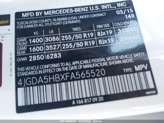 Photo 8 VIN: 4JGDA5HBXFA565520 - MERCEDES-BENZ ML-CLASS 