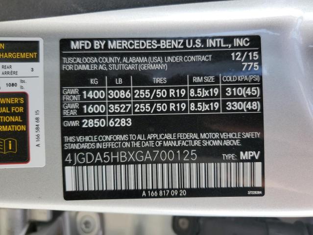 Photo 12 VIN: 4JGDA5HBXGA700125 - MERCEDES-BENZ GLE-CLASS 