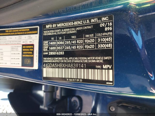 Photo 8 VIN: 4JGDA5HBXHA839141 - MERCEDES-BENZ GLE 350 