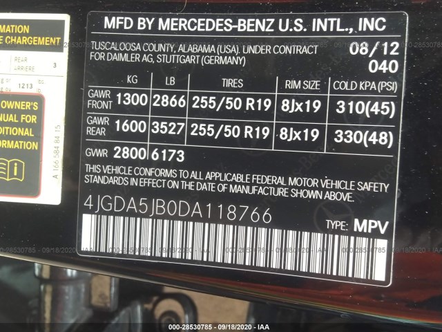 Photo 8 VIN: 4JGDA5JB0DA118766 - MERCEDES-BENZ M-CLASS 