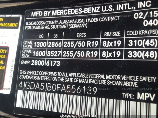 Photo 8 VIN: 4JGDA5JB0FA556139 - MERCEDES-BENZ M-CLASS 