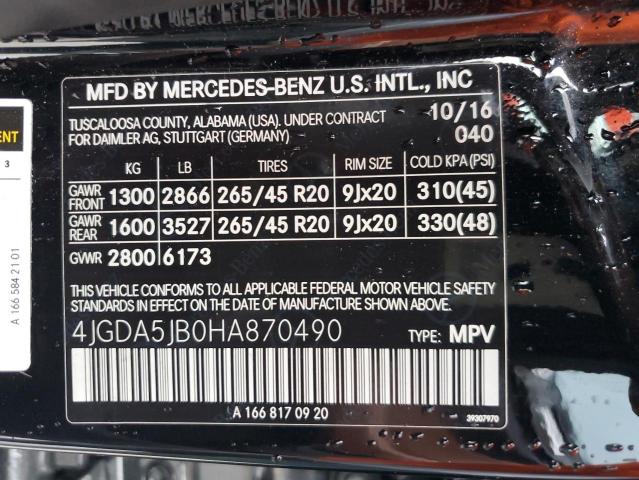 Photo 12 VIN: 4JGDA5JB0HA870490 - MERCEDES-BENZ GLE 350 