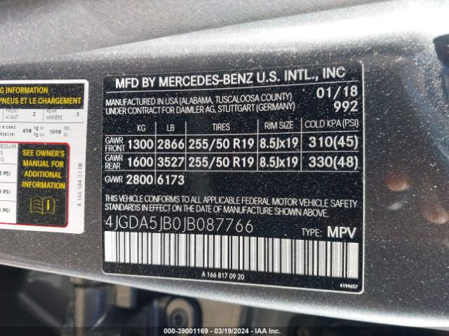 Photo 8 VIN: 4JGDA5JB0JB087766 - MERCEDES-BENZ GLE-CLASS 