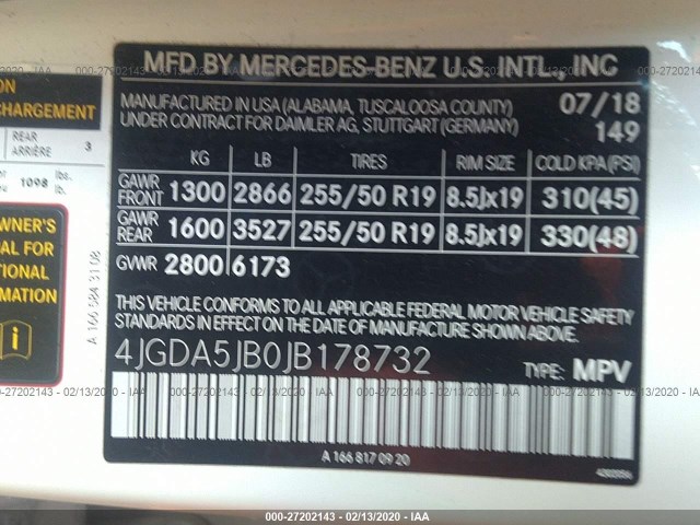 Photo 8 VIN: 4JGDA5JB0JB178732 - MERCEDES-BENZ GLE 