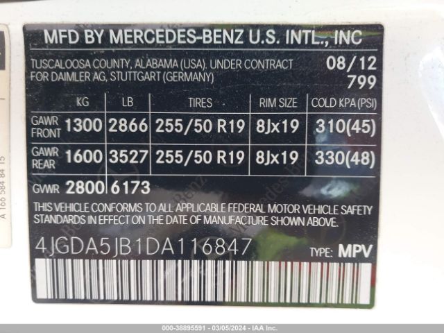 Photo 8 VIN: 4JGDA5JB1DA116847 - MERCEDES-BENZ ML 350 