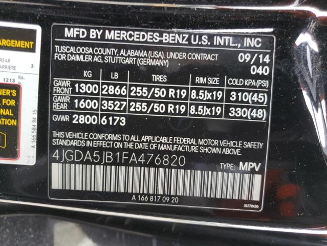 Photo 11 VIN: 4JGDA5JB1FA476820 - MERCEDES-BENZ M-CLASS 