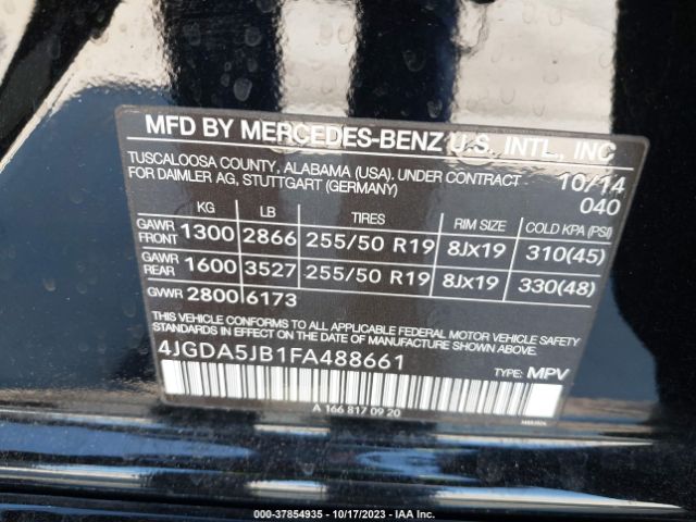 Photo 8 VIN: 4JGDA5JB1FA488661 - MERCEDES-BENZ ML 350 