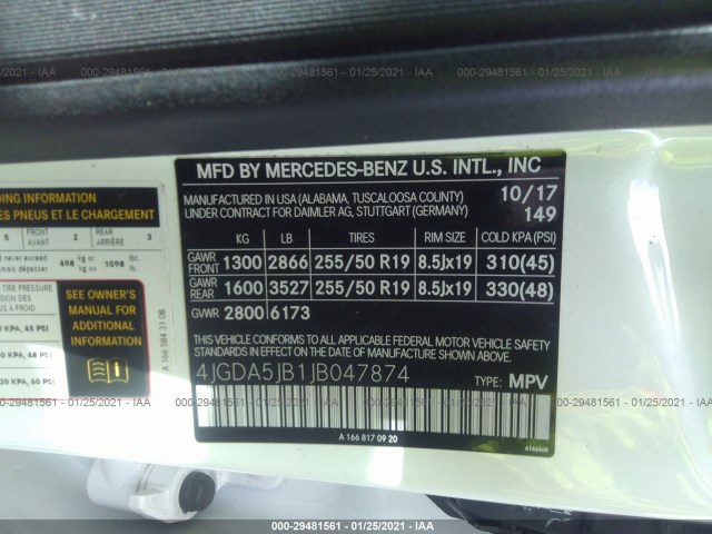 Photo 8 VIN: 4JGDA5JB1JB047874 - MERCEDES-BENZ GLE 