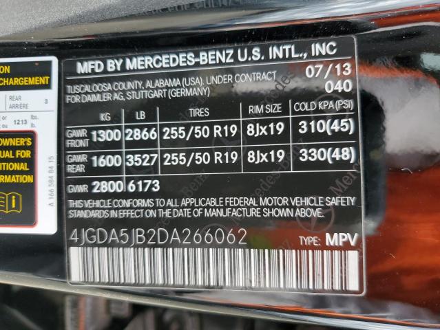 Photo 11 VIN: 4JGDA5JB2DA266062 - MERCEDES-BENZ ML 350 