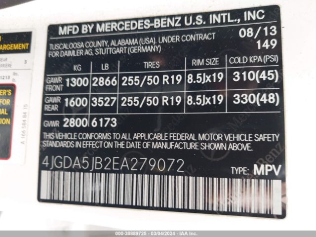 Photo 8 VIN: 4JGDA5JB2EA279072 - MERCEDES-BENZ ML 350 